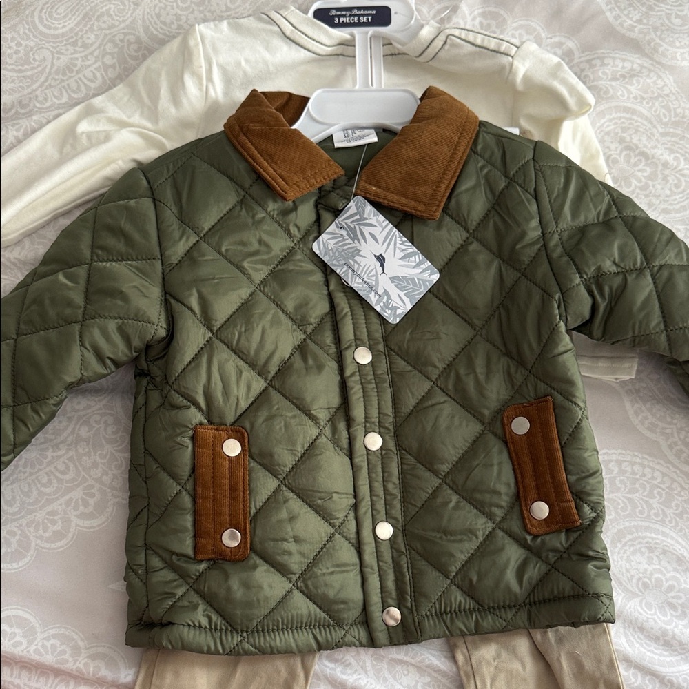 Green Quilted Jacket with Brown Accents